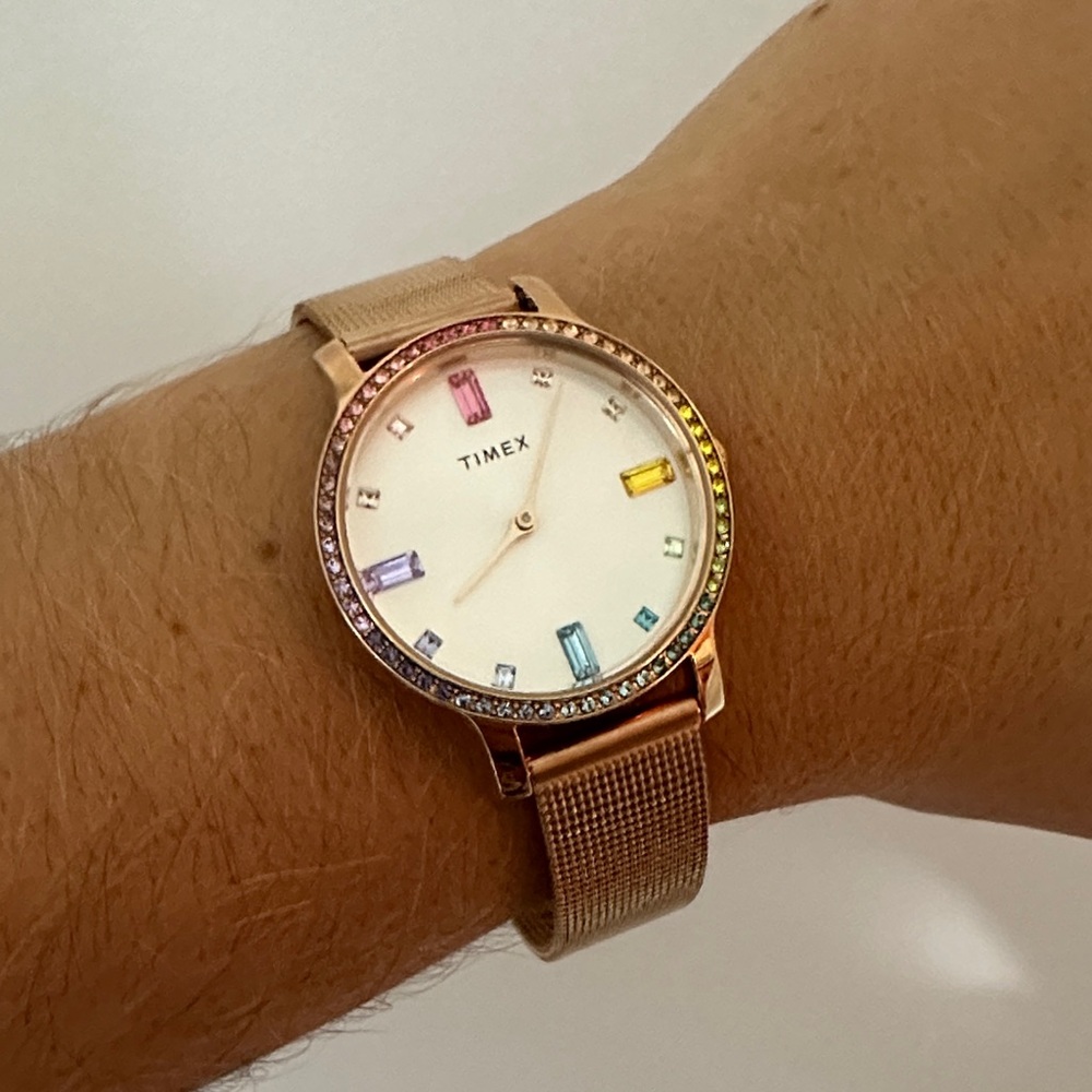 Women’s Rose Gold Watch with Rainbow Crystals